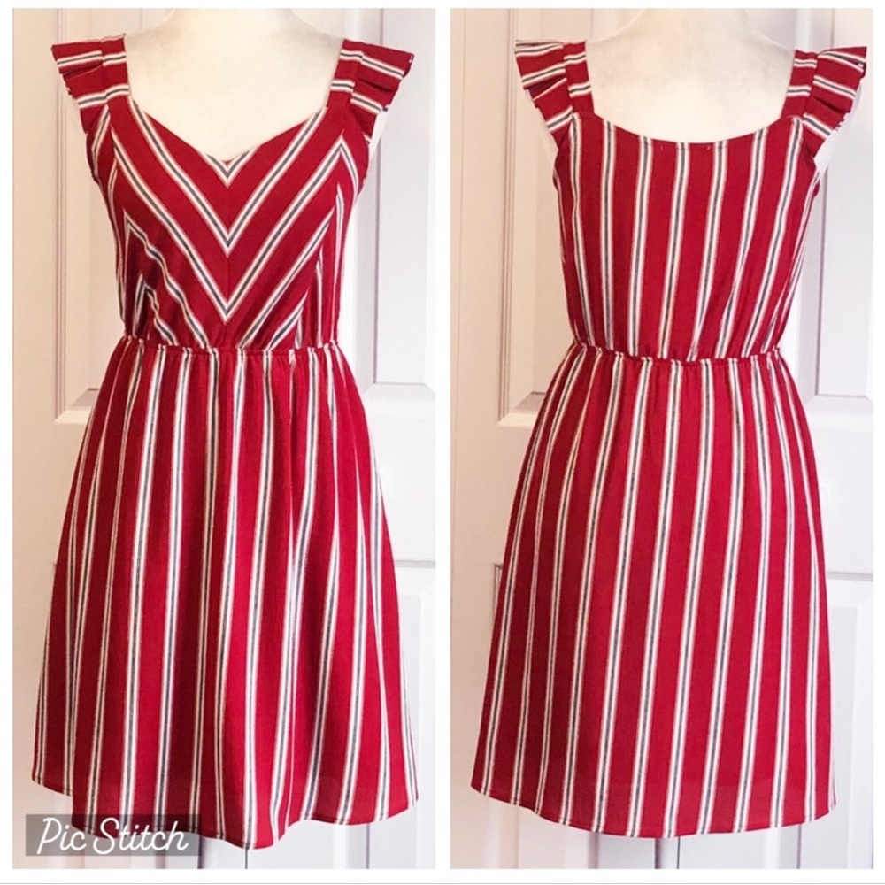 Monteau Los Angeles Red Stripe Sleeveless Mini Dress Large